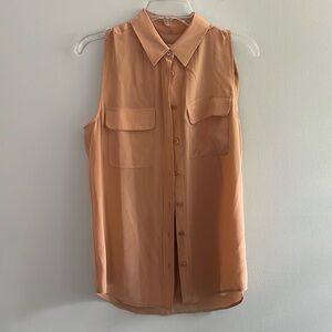 Equipment 100% silk peach collared sleeveless button down